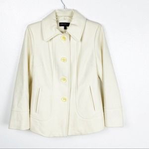 JASON KOLE Cream Wool Blend Lined Front Button Pea Coat, Size SP